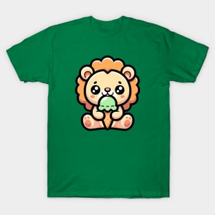 Kawaii Lion Eating Ice Cream T-Shirt